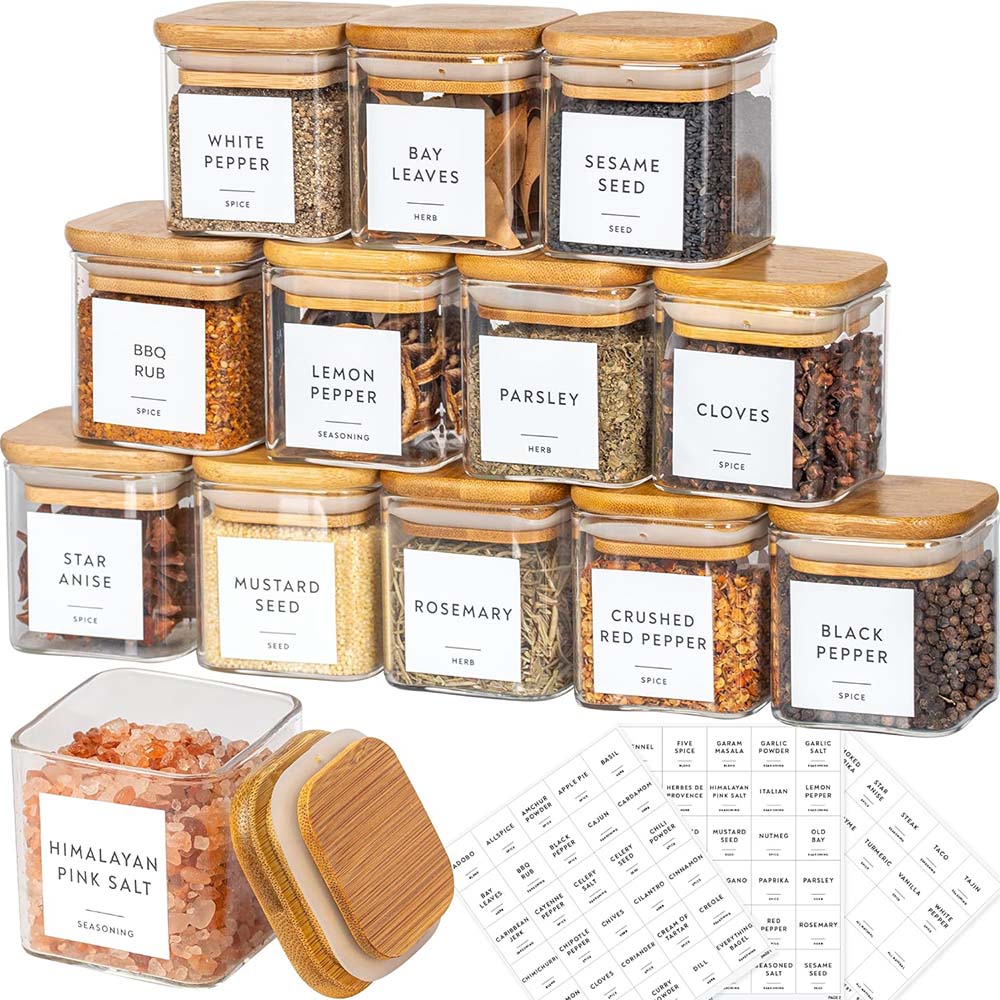 Food Storage Glass Container Set - 5oz cam kavanozlar baharat etiketleri ile