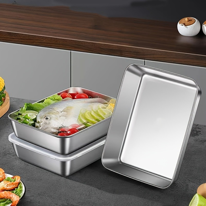 Storage Food Tray - 3/6 Adet Paslanmaz Çelik Dikdörtgen Gıda