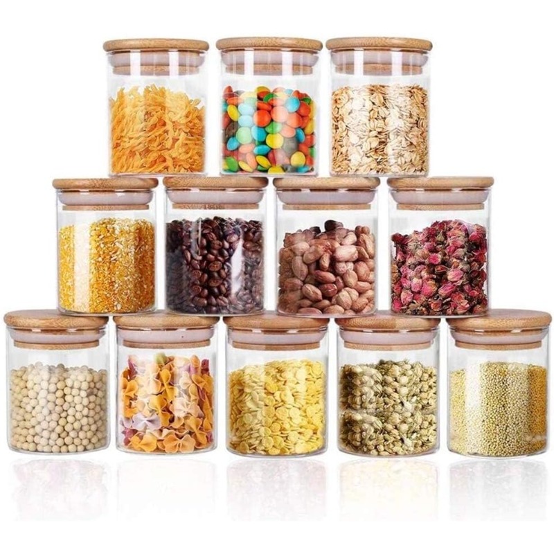 Food Storage Glass Container Set - 12'li Cam Kavanoz Seti, Bambu Hava