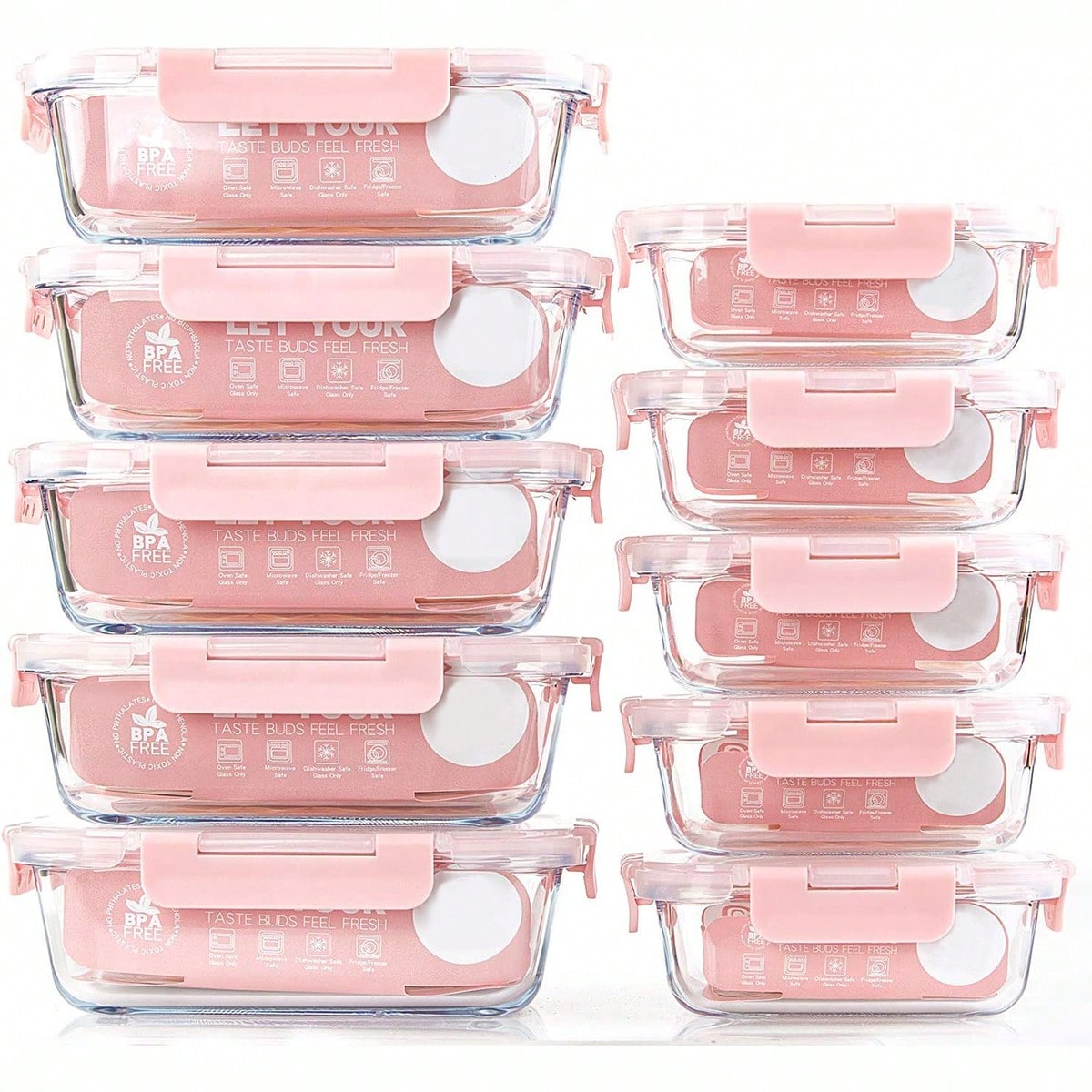 Food Storage Made Easy - 10'lu Paket Cam Yemek Hazırlık Kapları,
