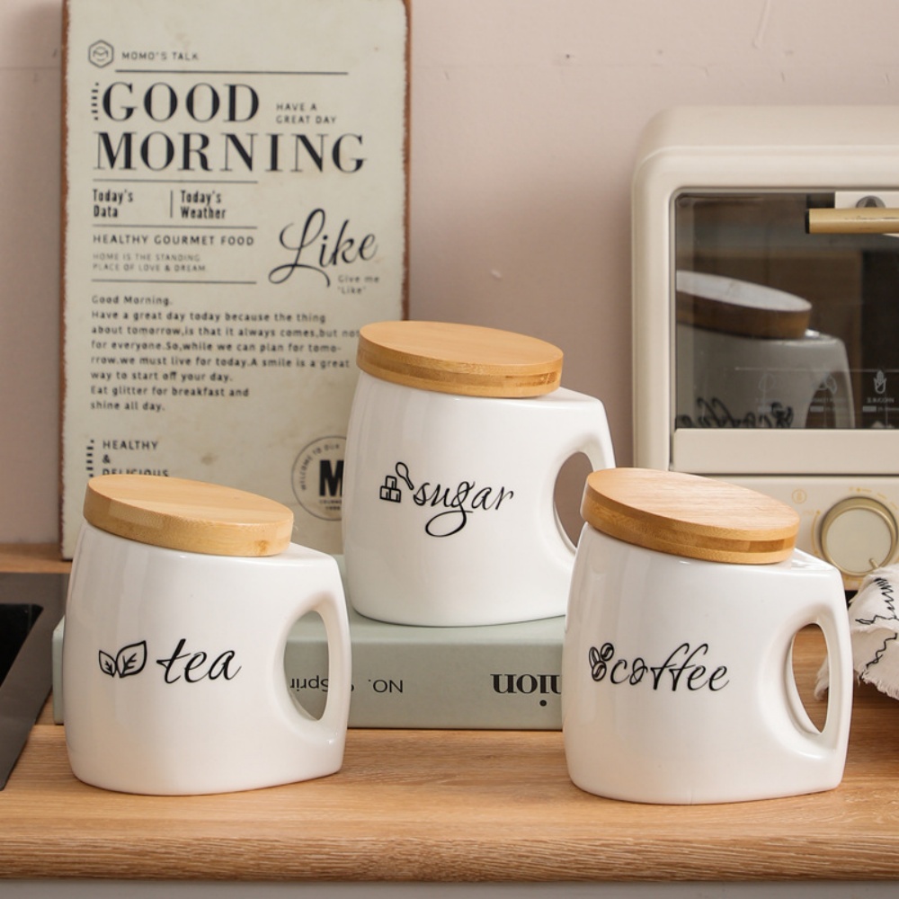 Food Storage Jars With Wooden Lids - Seramik Saklama Kavanozu, Bambu Kapaklı ve