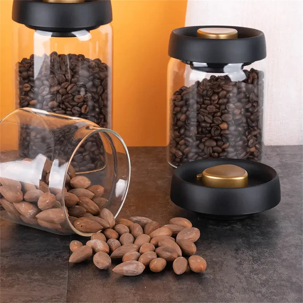 Food Storage Glass Container Set - Kahve Çekirdekleri Vakumlu Mühürlü Tank Şeffaf