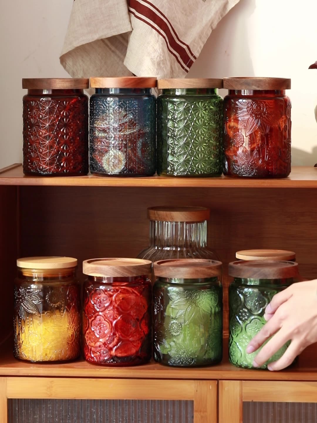 Food Storage Jars With Wooden Lids - Vintage cam mutfak depolama kavanoz mutfak